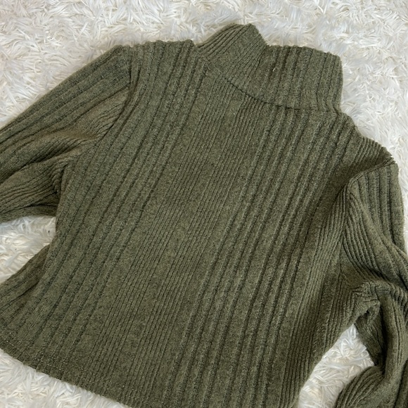 Olive Green Ribbed Knit Crop Sweater | Green Sweater | Cropped Sweater - Picture 6 of 7